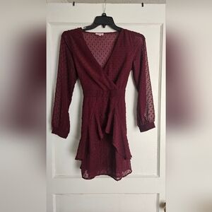 Pink Lily Deep Red Textured Wrap Dress